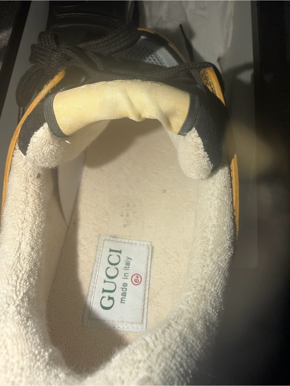 Gucci Black and Yellow Leather-Trim Sneakers - Picture 5 of 8
